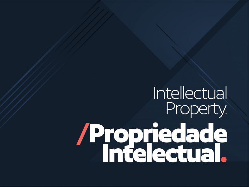 Direito autorial e a Inteligência Artificial imagem com fundo azul escuro e o texto em branco: Intellectual Property | Propriedade Intelectual
